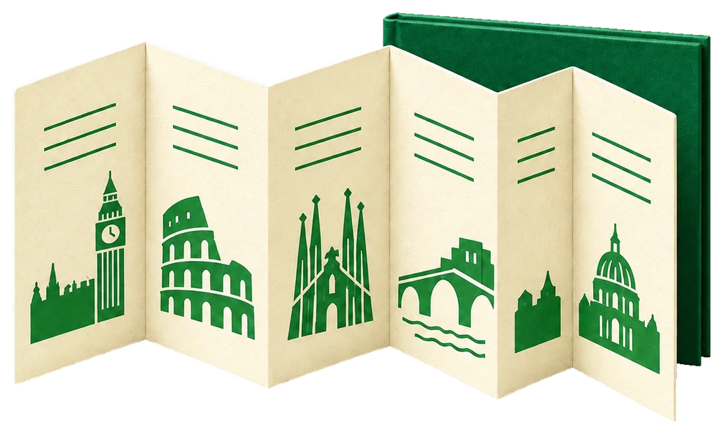 Accordion book with paper cities